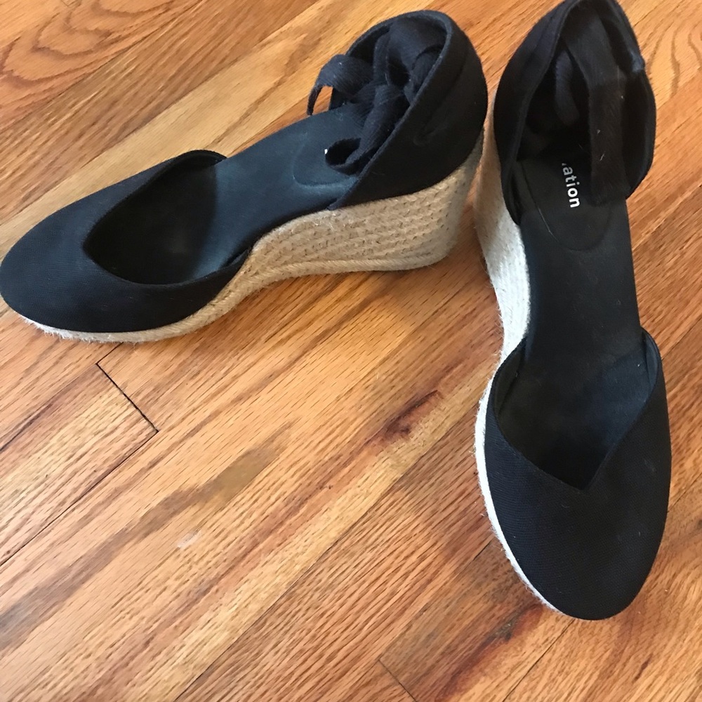 Reformation Black Canvas Espadrille Wedge with Ankle Wrap - Picture 2 of 4